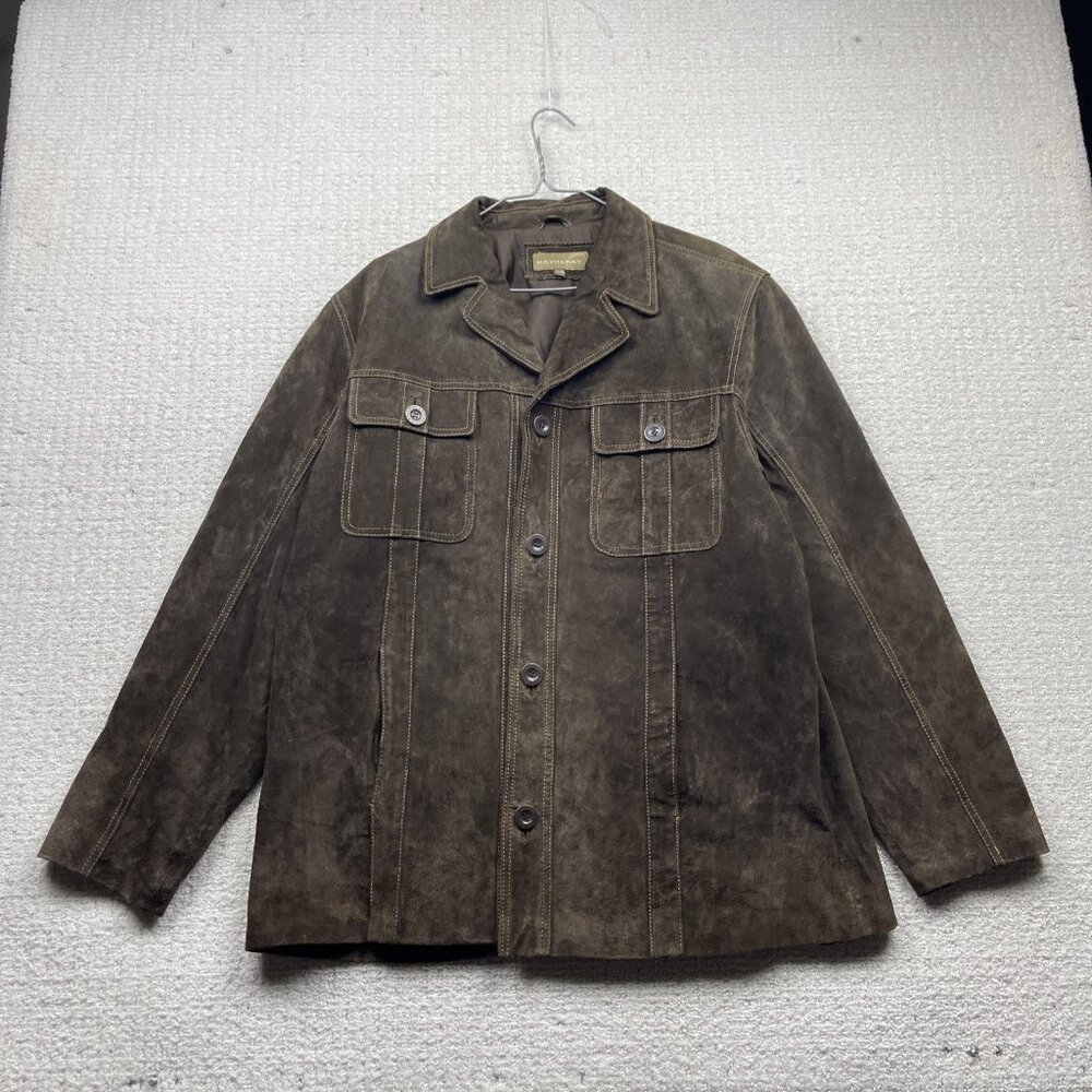 Hathaway Suede Leather Coat Jacket Men’s Sz L Dark Brown Classic Outerwear